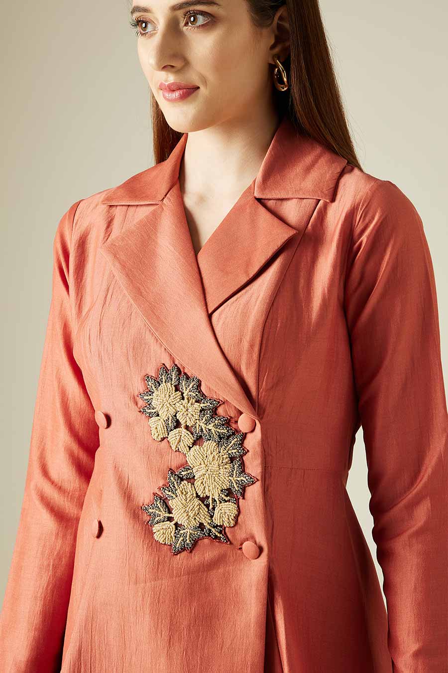 Shop Orange Bloom Blazer Tunic Pant Co Ord Set by AAKAAR at House of Designers HOUSE OF DESIGNERS