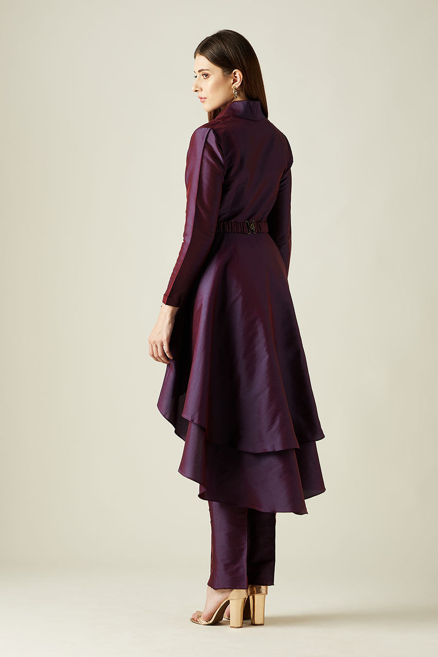 Purple Blazer Tunic Co-Ord Set With Crystal Belt