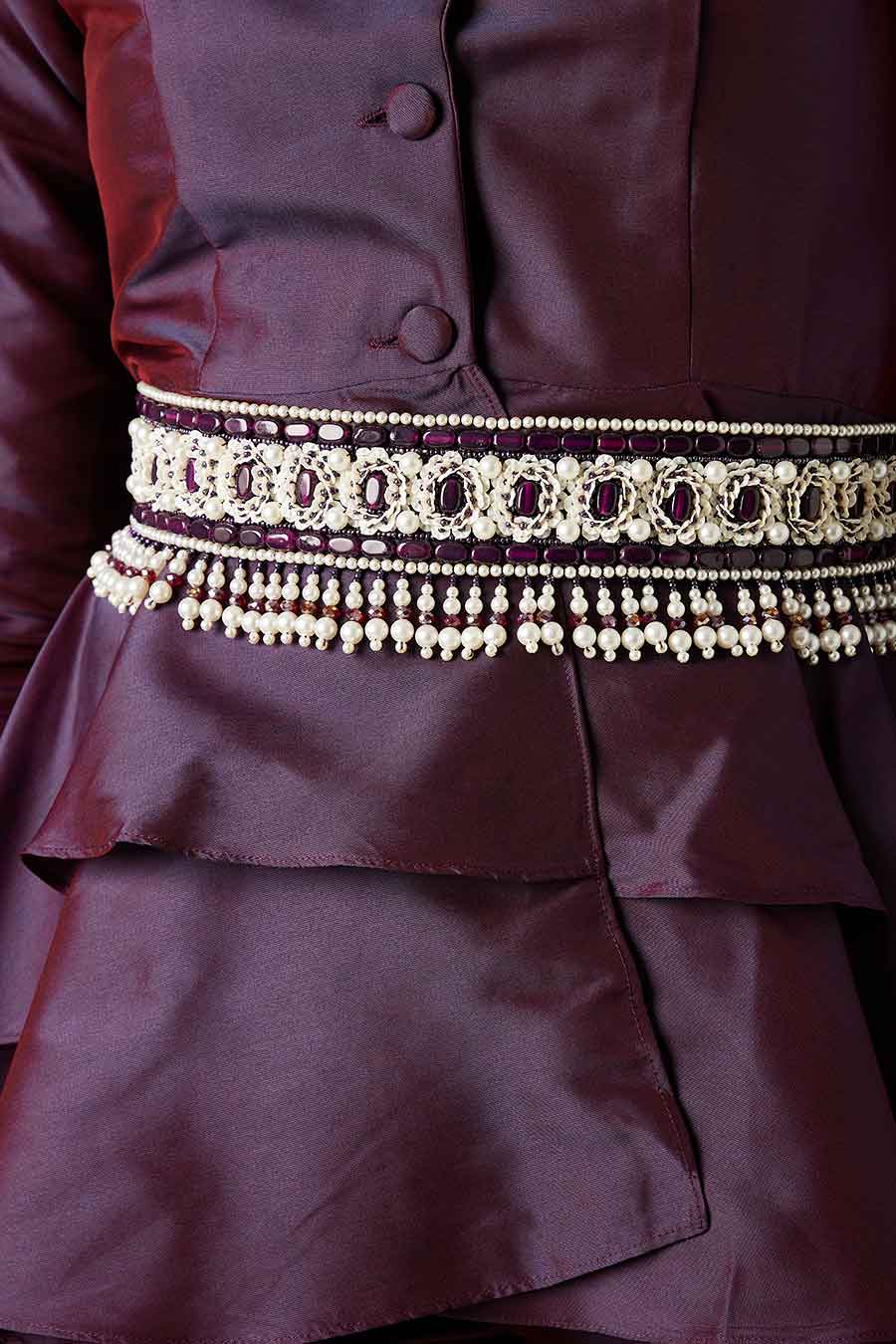 Purple Blazer Tunic Co-Ord Set With Crystal Belt
