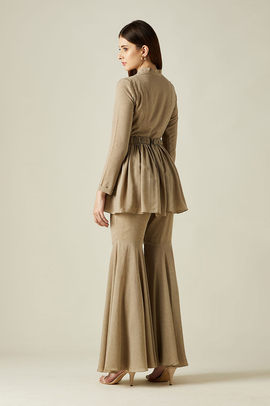 Fawn Sharara Co-Ord Set With Embellsihed Belt