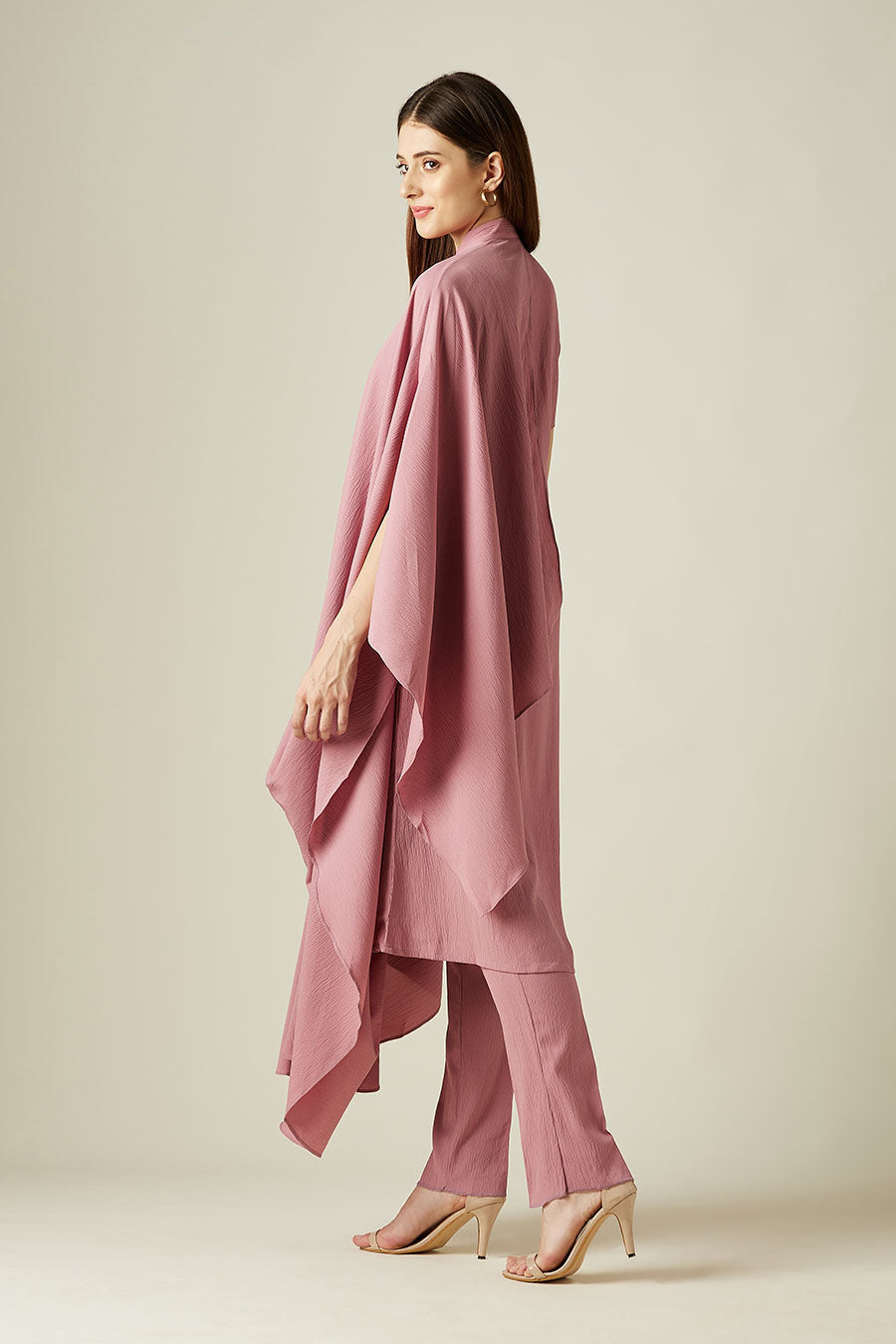 Pink Cowl Drape Tunic Co-Ord Set