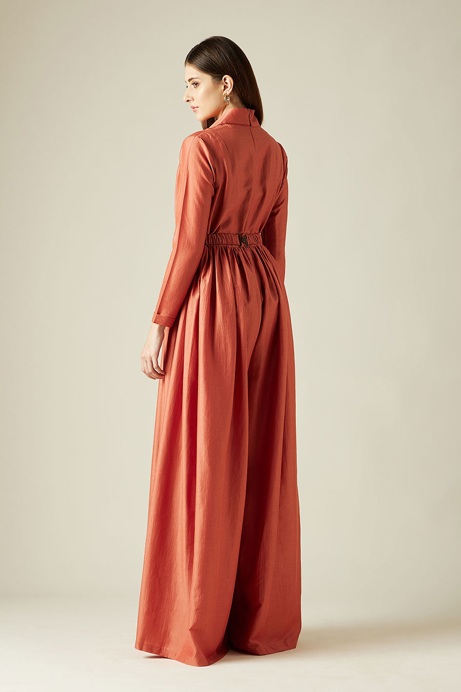 Mapel Orange Jumpsuit With Embellished Belt
