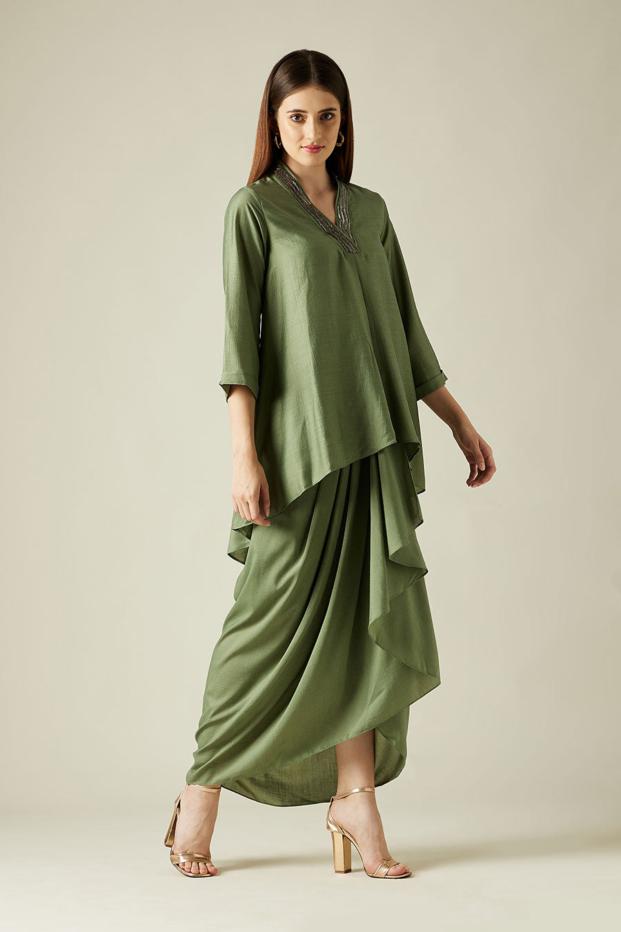 Fern Green Tunic & Drape Skirt Co-Ord Set