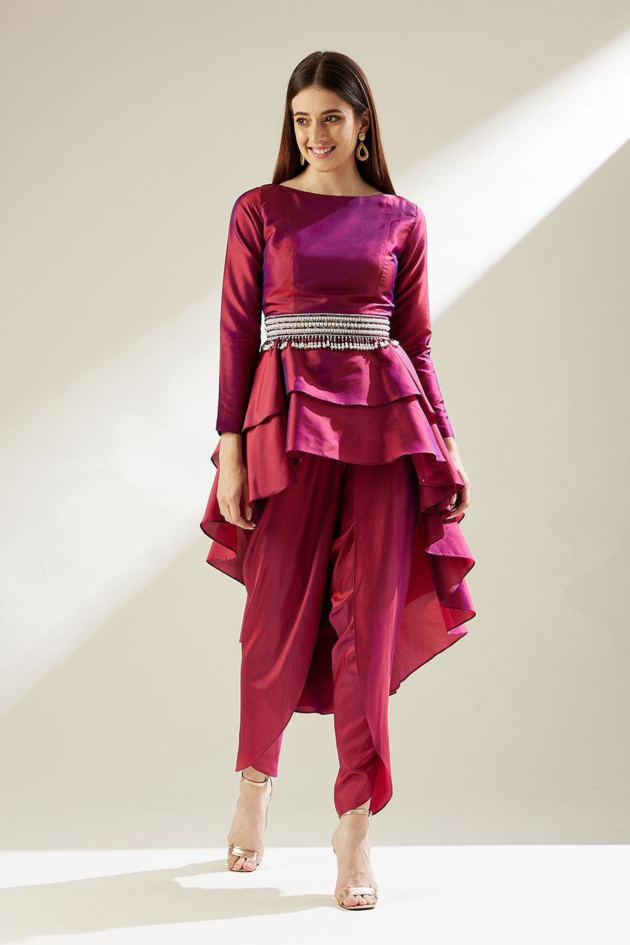 Fuchsia Co-Ord Set With Embellished Belt