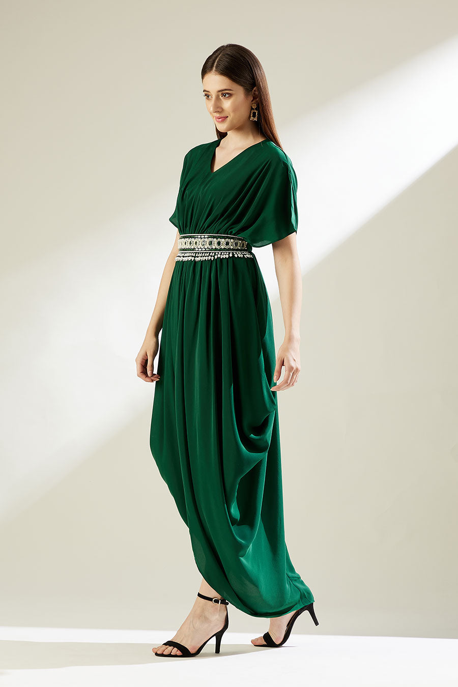 Sofie Green Drape Dress With Crystal Belt
