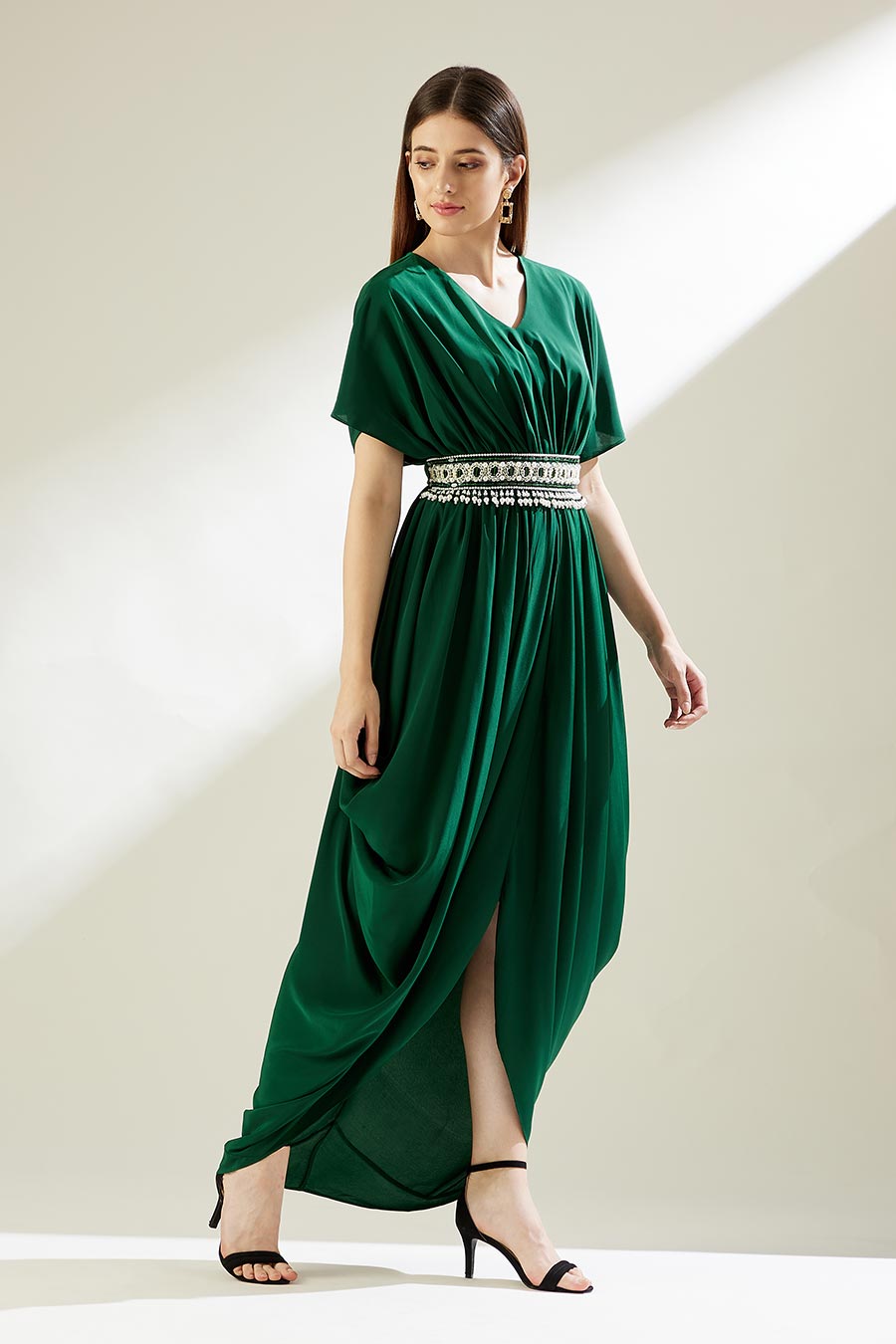 Sofie Green Drape Dress With Crystal Belt
