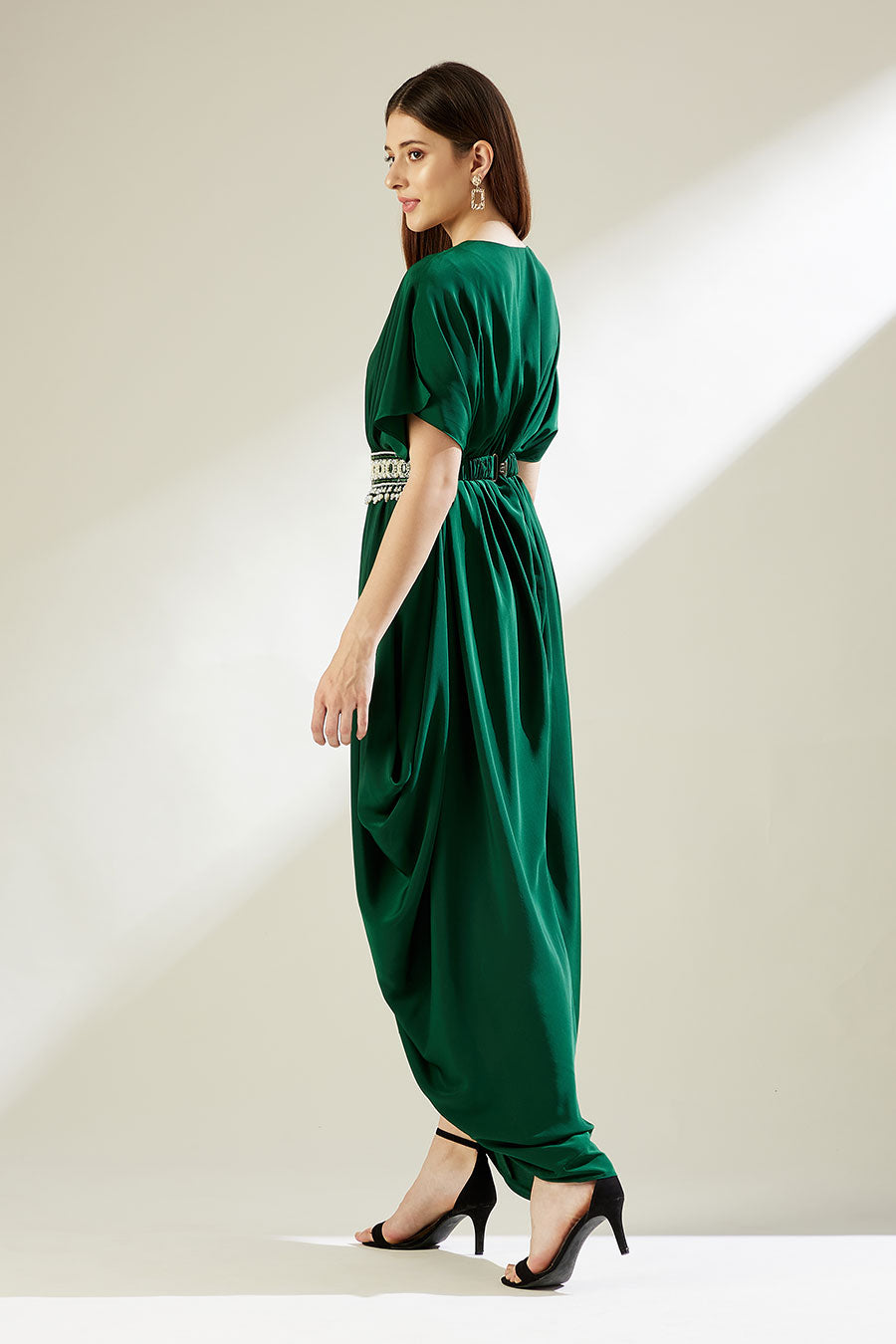 Sofie Green Drape Dress With Crystal Belt