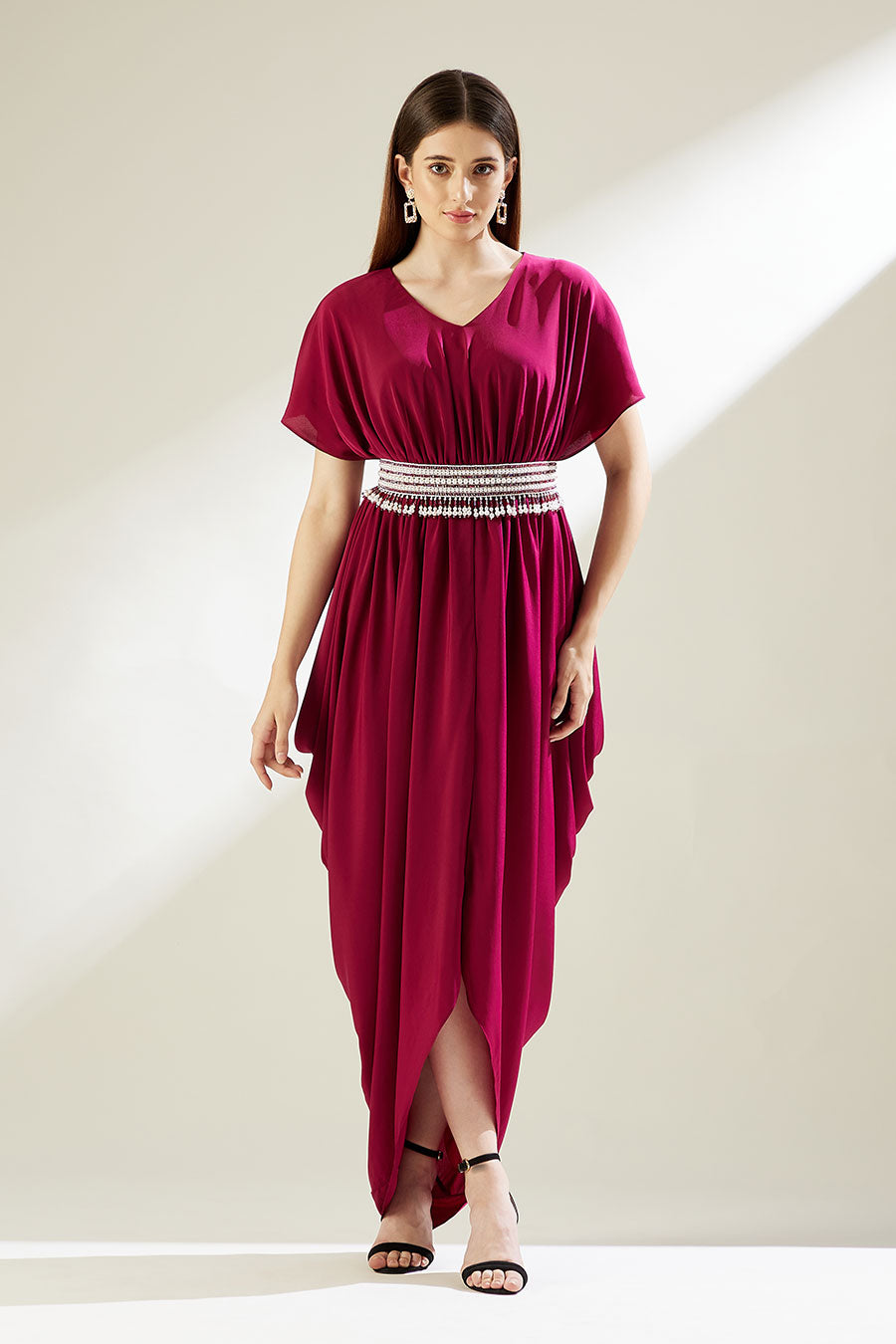 Sofie Ruby Drape Dress With Crystal Belt