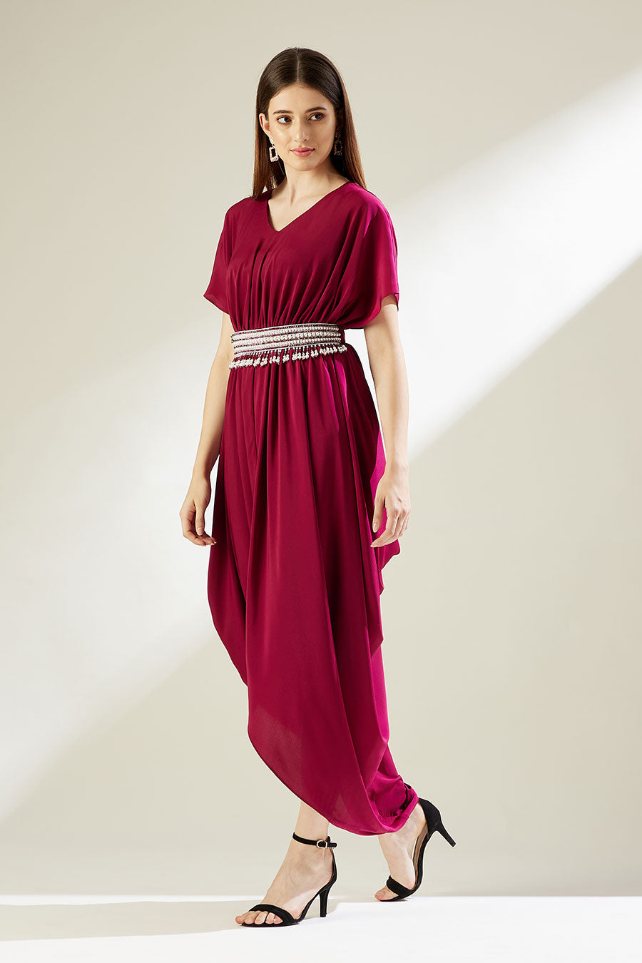 Sofie Ruby Drape Dress With Crystal Belt