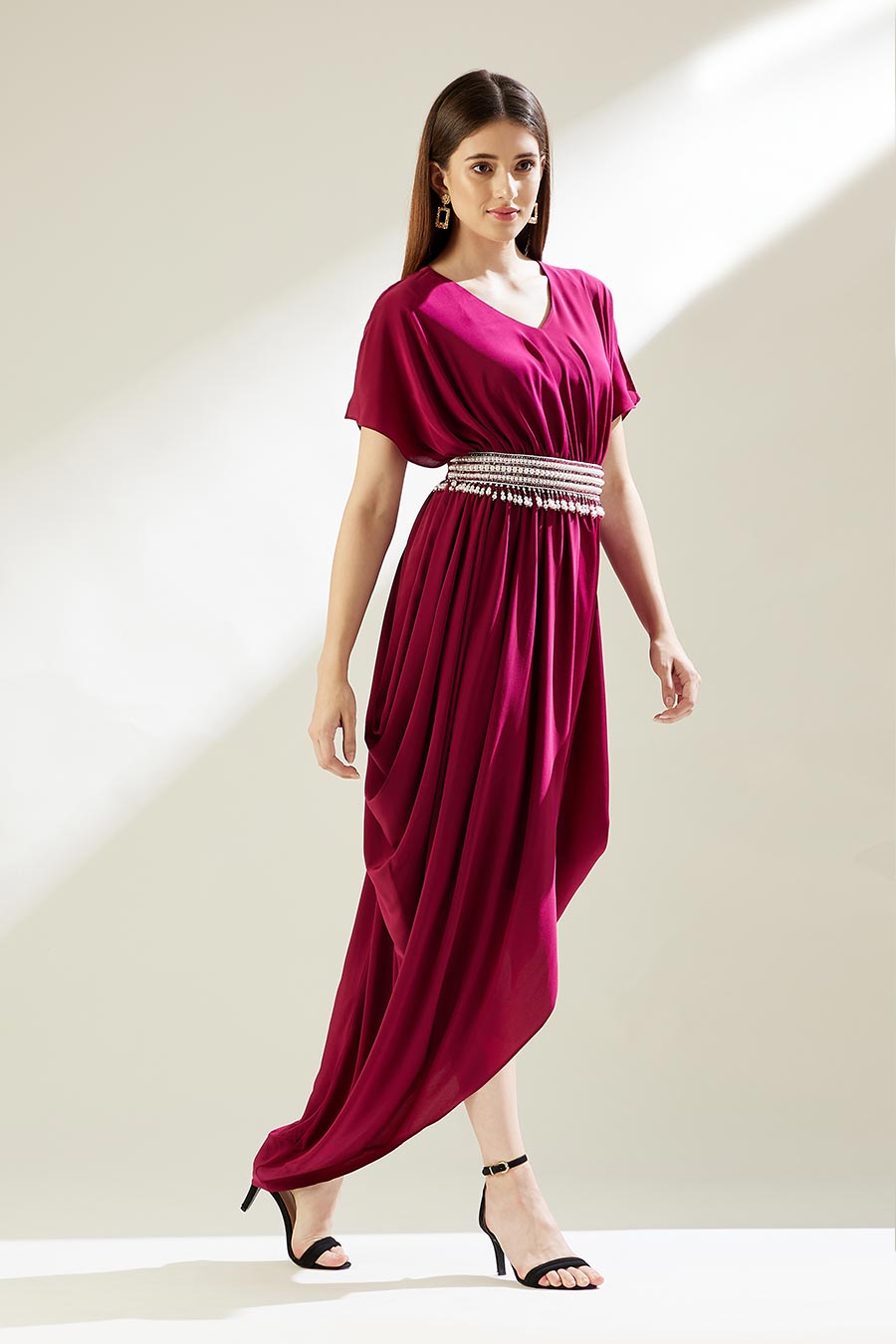 Sofie Ruby Drape Dress With Crystal Belt