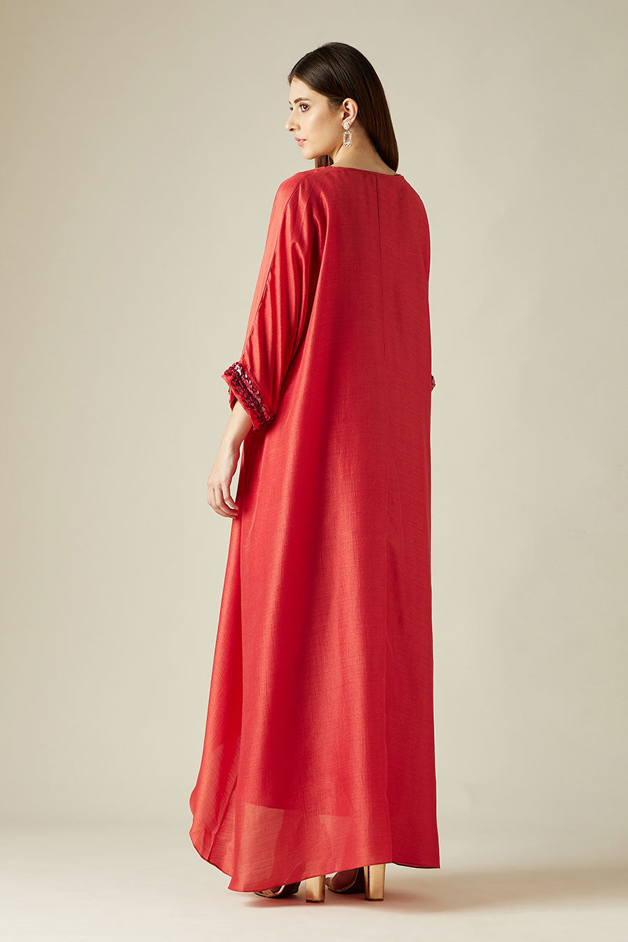Scarlet Red Drape Dress & Cape Set