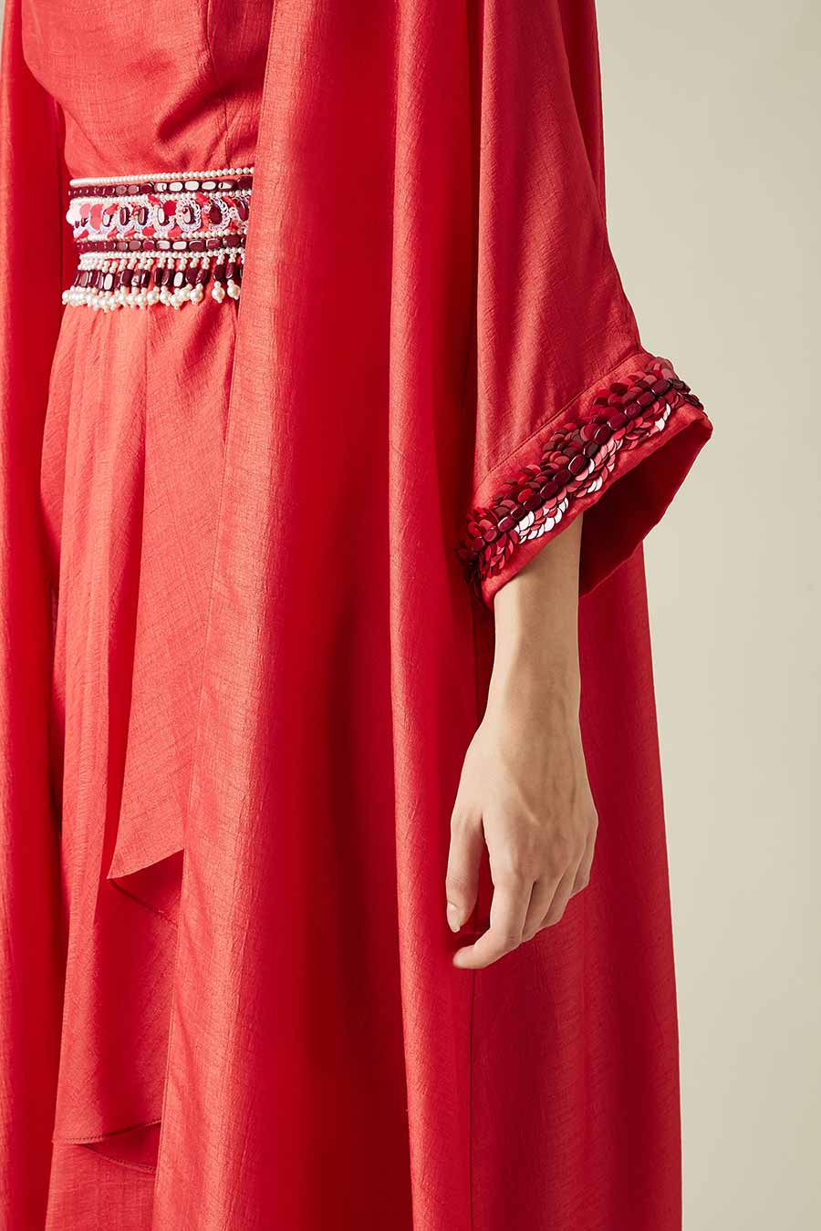 Scarlet Red Drape Dress & Cape Set