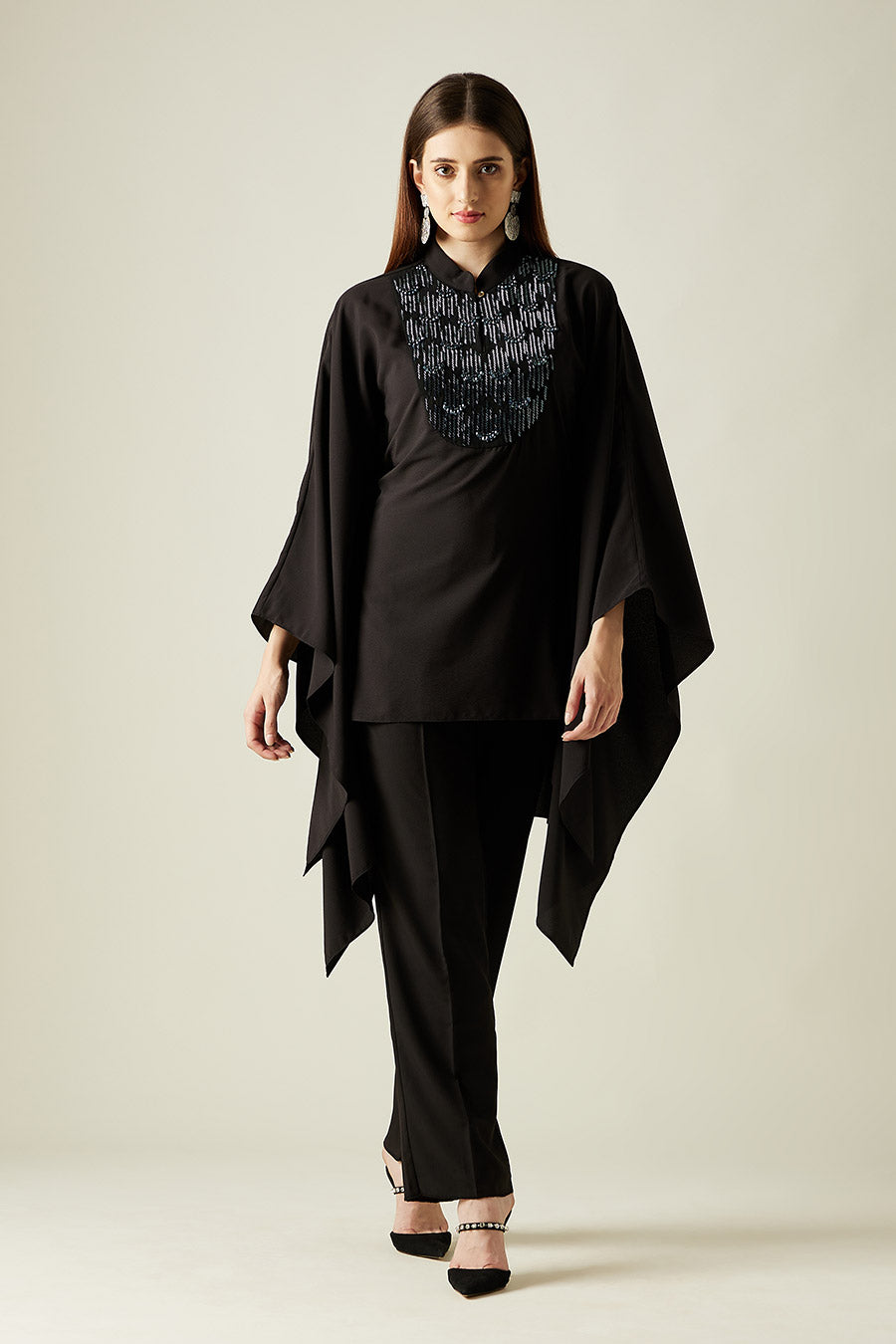 Black High-Low Embellished Kaftan Co-Ord Set