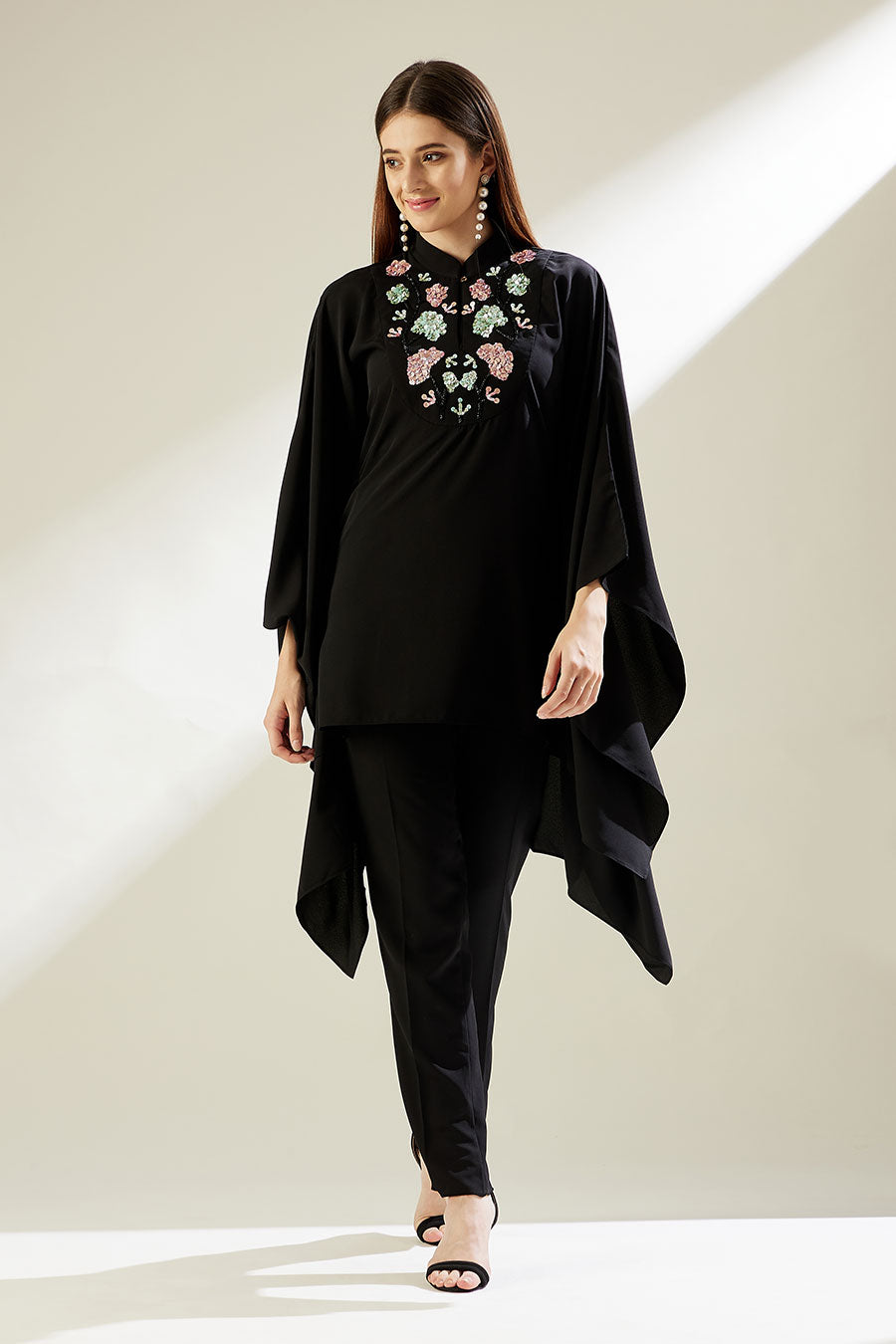 Bloom Black Embellished Kaftan Co-Ord Set