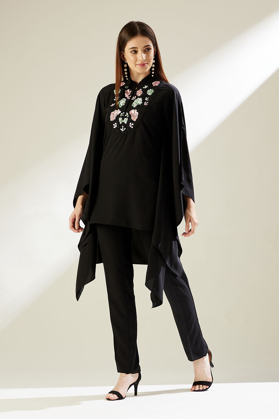 Bloom Black Embellished Kaftan Co-Ord Set