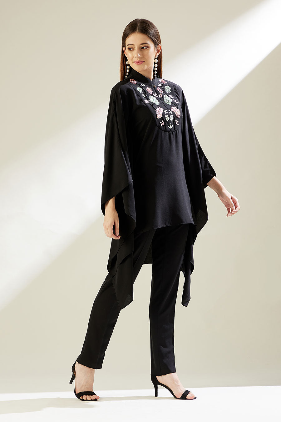 Bloom Black Embellished Kaftan Co-Ord Set