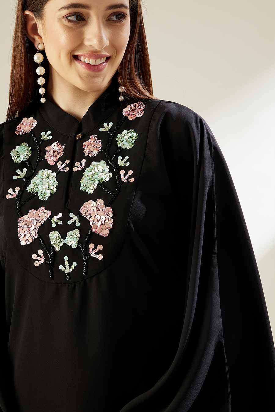 Bloom Black Embellished Kaftan Co-Ord Set