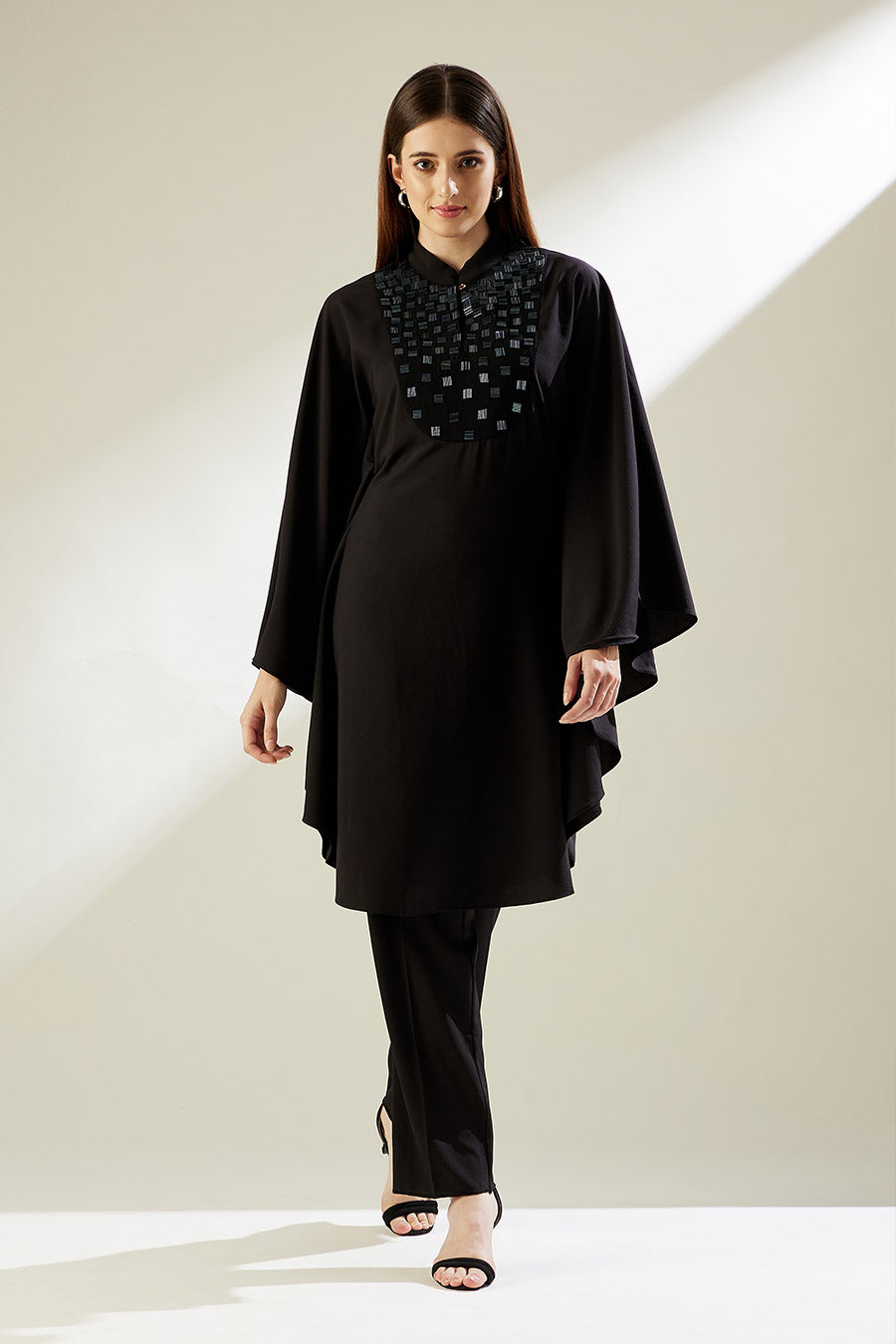 Star Embellished Black Kaftan Co-Ord Set