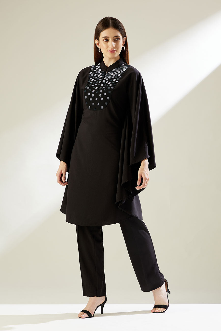 Star Embellished Black Kaftan Co-Ord Set