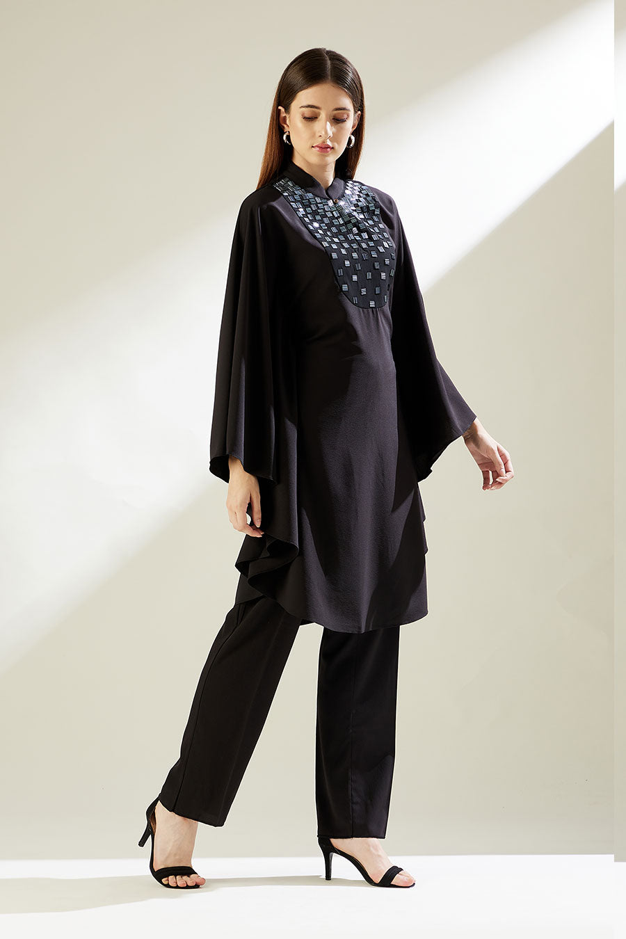 Star Embellished Black Kaftan Co-Ord Set