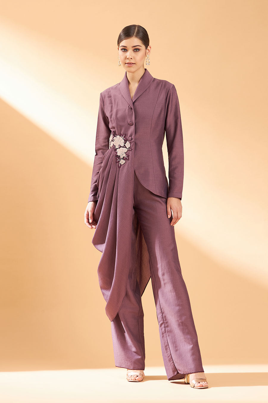 Purple Cowl Blazer & Pant Co-Ord Set