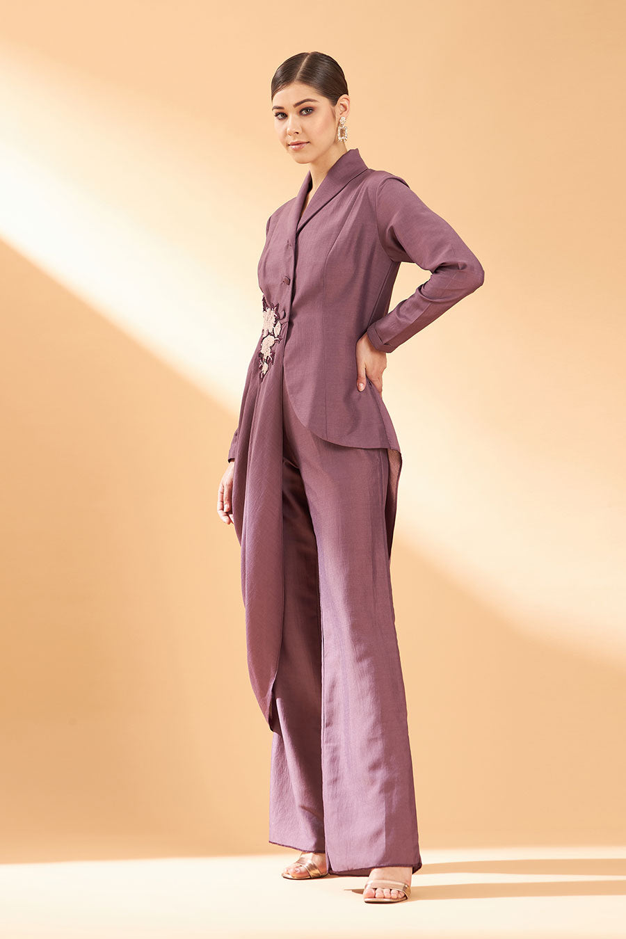 Purple Cowl Blazer & Pant Co-Ord Set