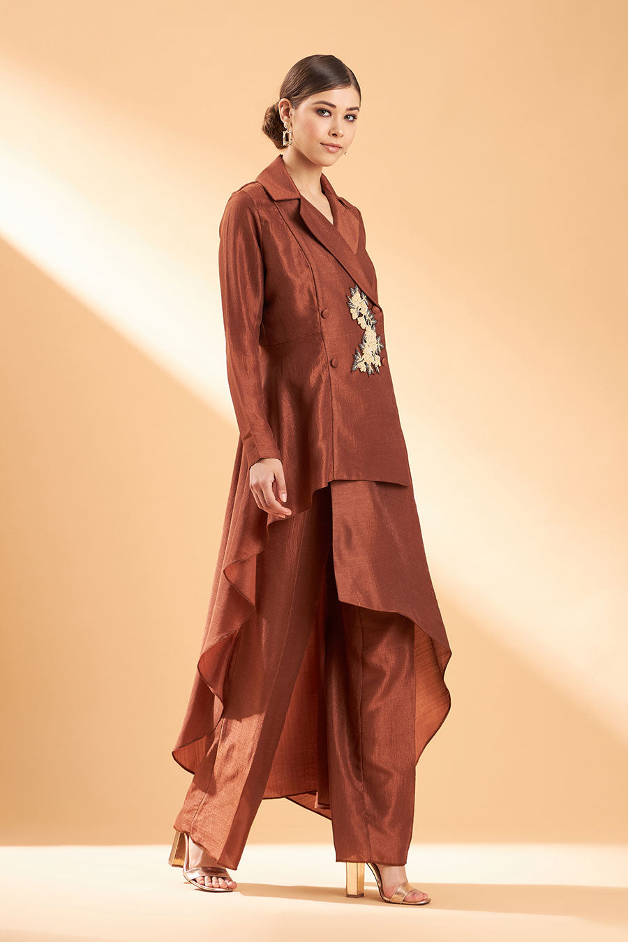 Copper Matka Silk Ornated Co-Ord Set