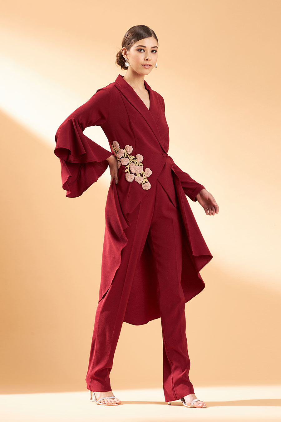 Maroon Floral Tail Co-Ord Set