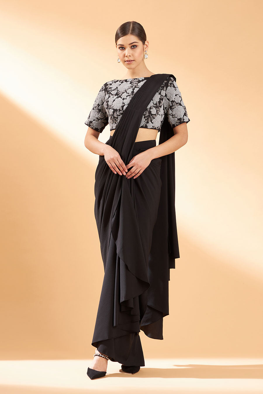 Black Noir Draped Saree & Blouse Set