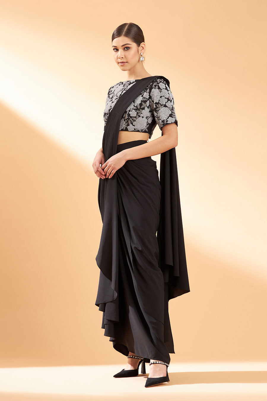 Black Noir Draped Saree & Blouse Set