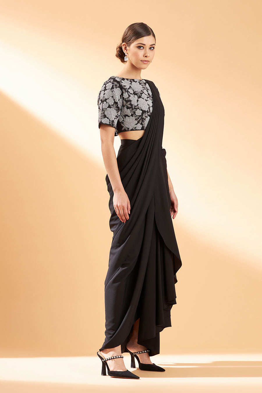 Black Noir Draped Saree & Blouse Set