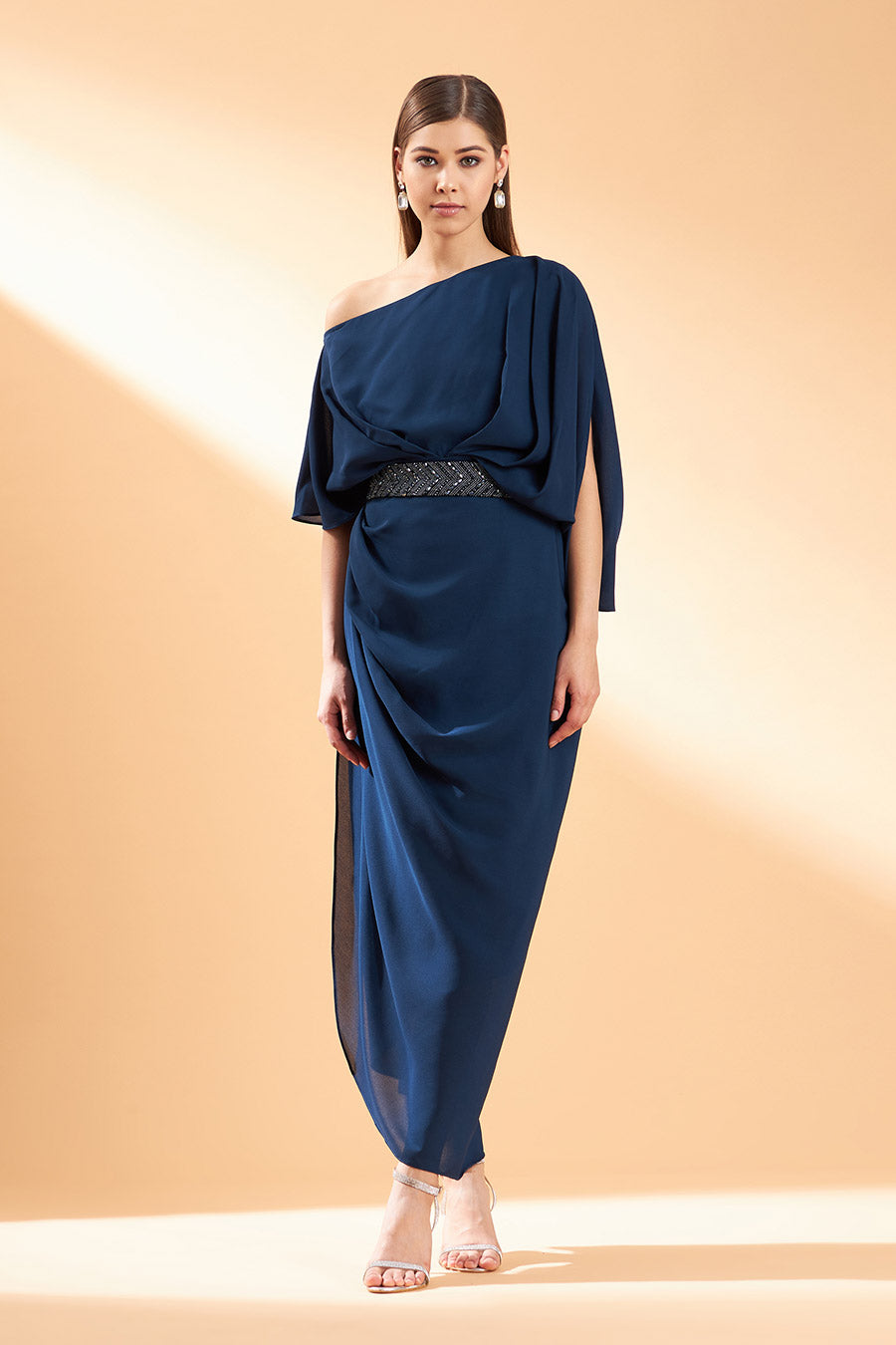 Blue Sapphire One-Shoulder Dress With Belt