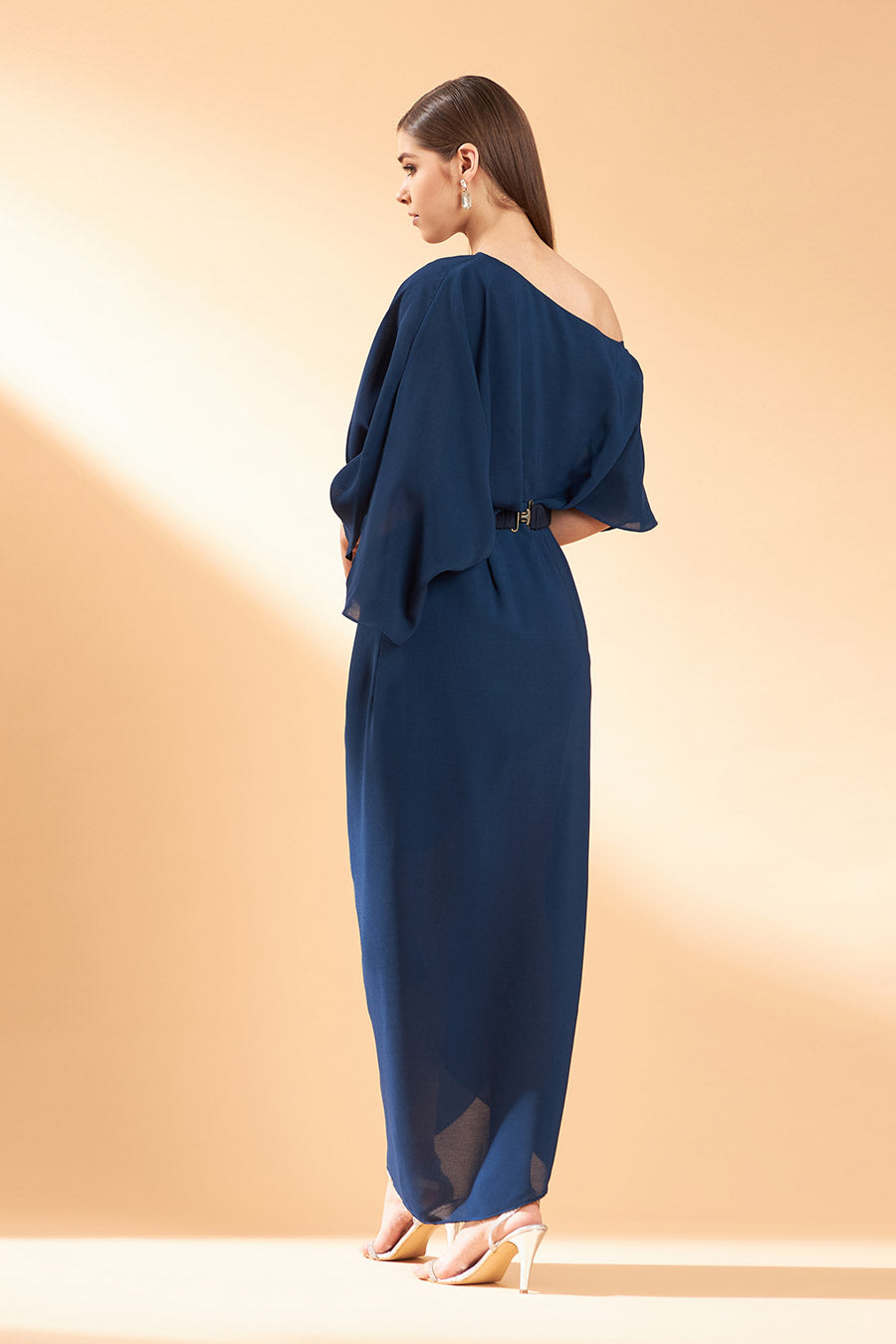 Blue Sapphire One-Shoulder Dress With Belt