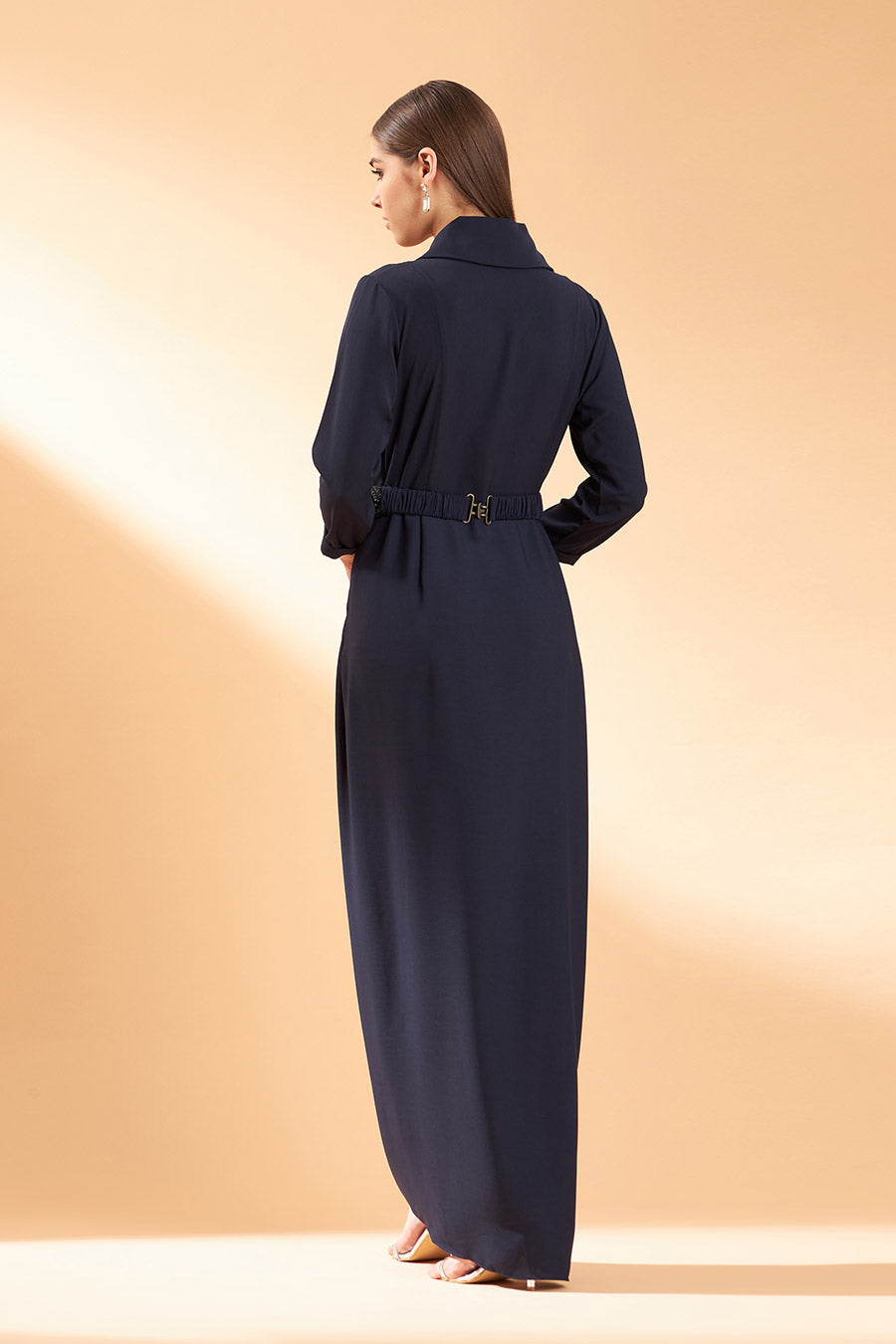 Navy Noir Drape Dress With Belt