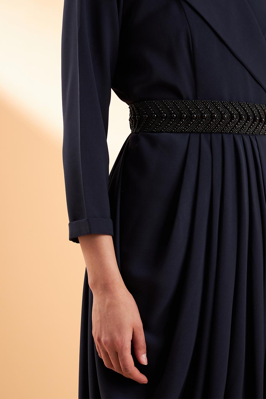 Navy Noir Drape Dress With Belt