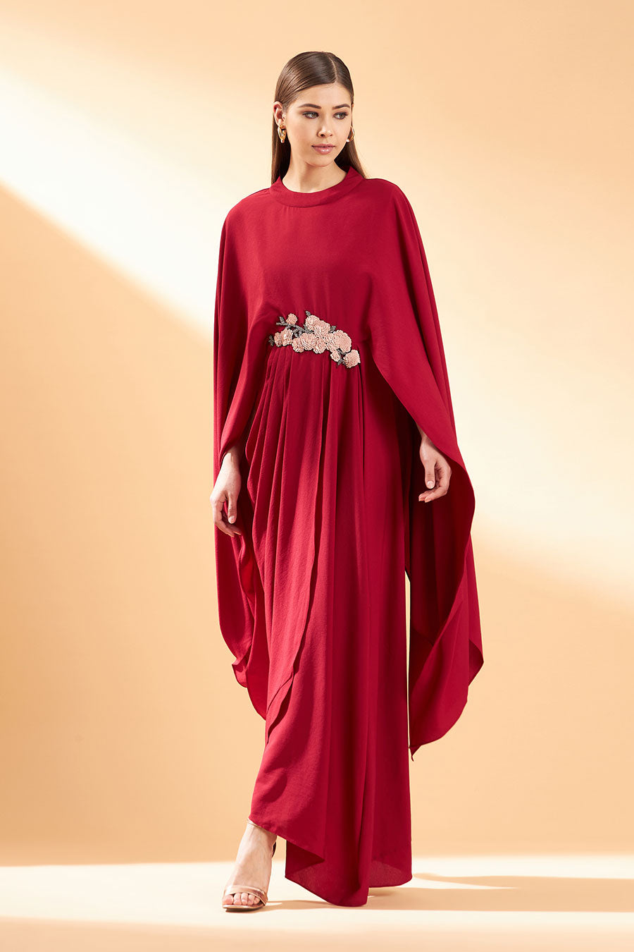 Red Mystique Bloom Drape Dress