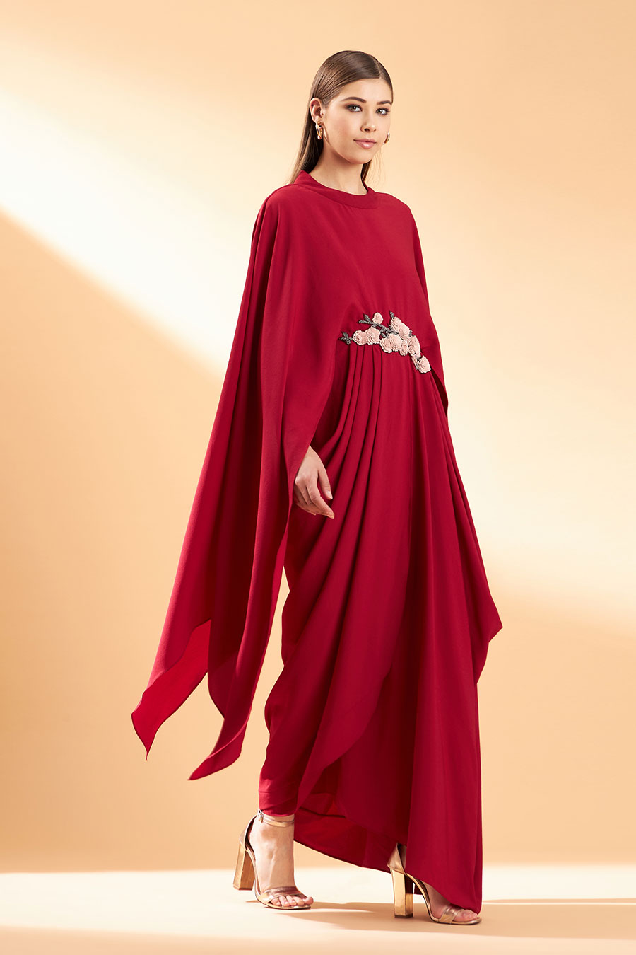 Red Mystique Bloom Drape Dress