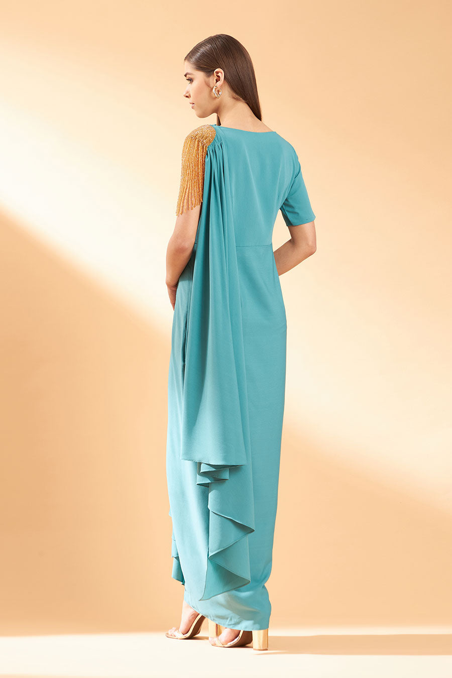 Sea Blue Crystal Drape Dress