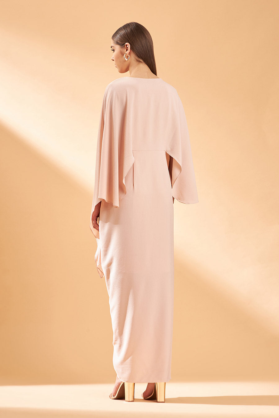 Crystal Fringe Peach Drape Dress