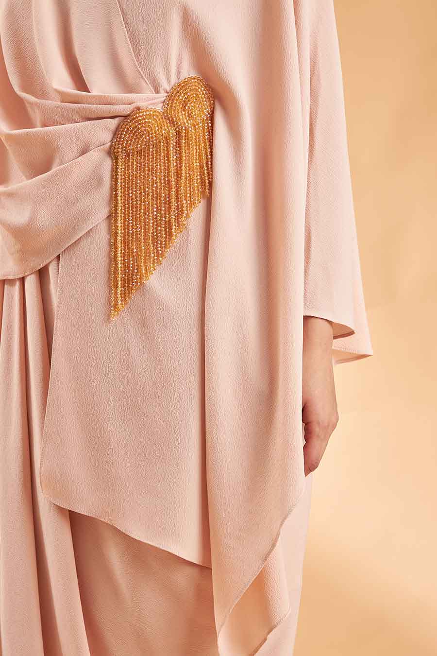 Crystal Fringe Peach Drape Dress