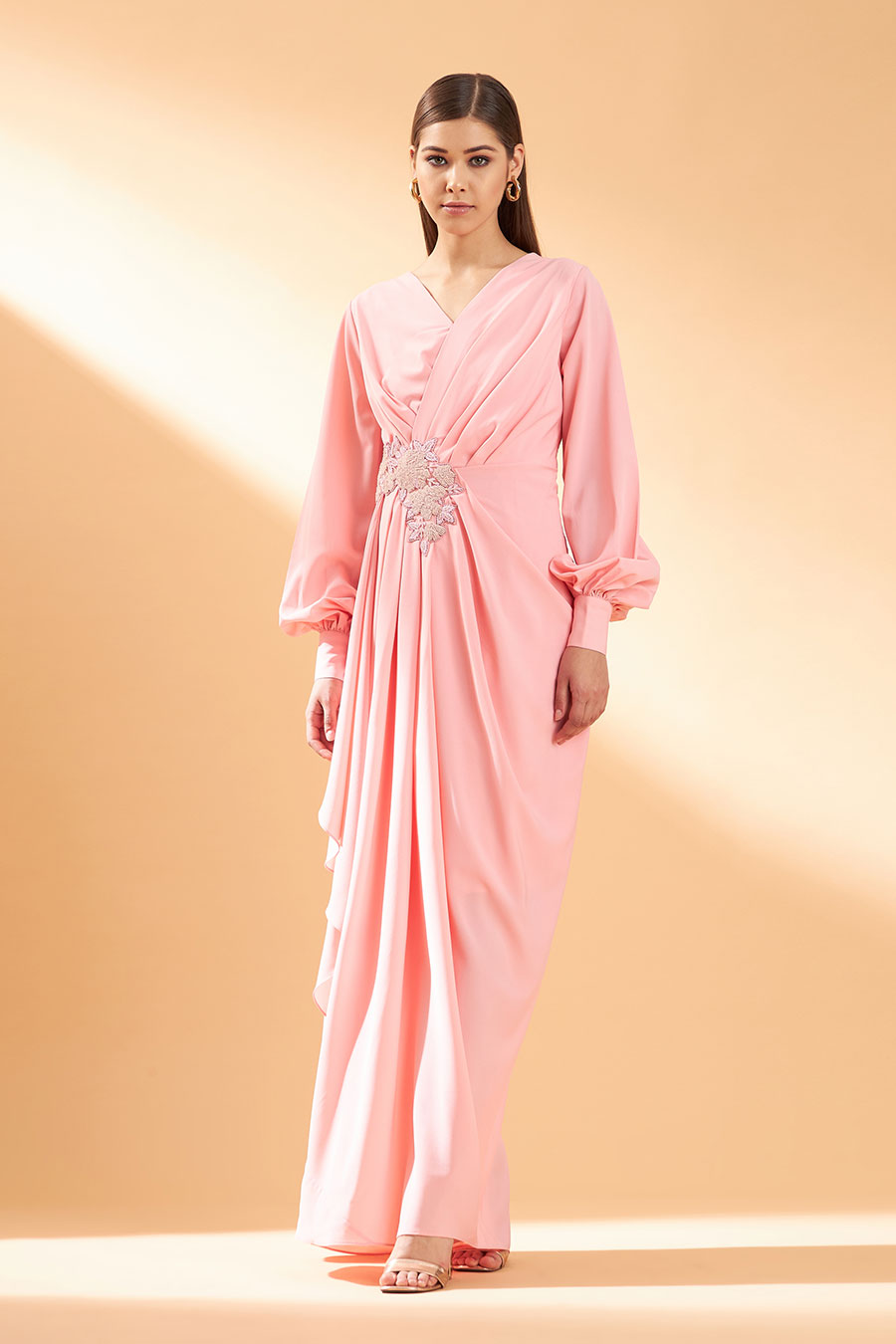 Cherry Bloom Drape Maxi Dress