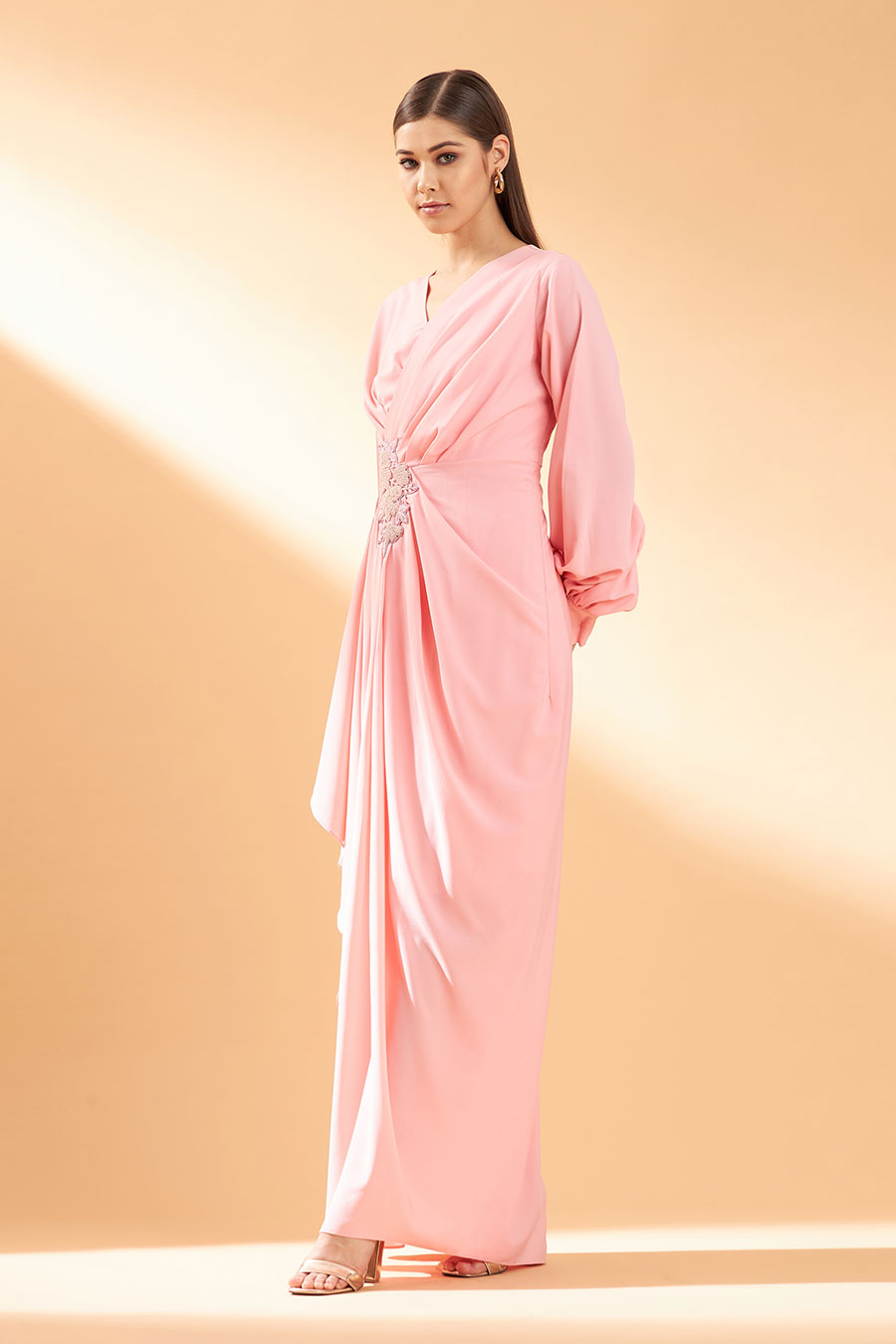 Cherry Bloom Drape Maxi Dress