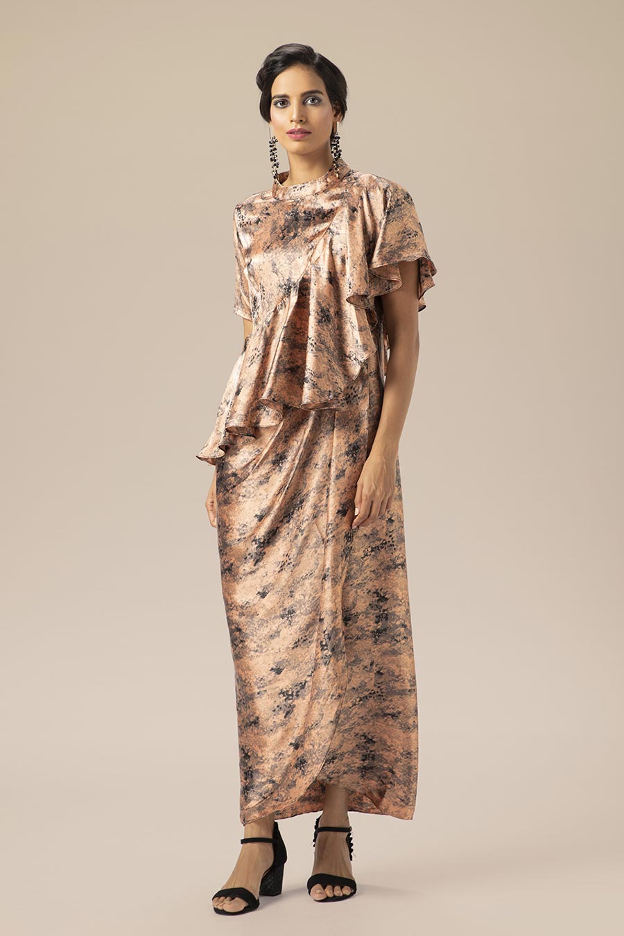 Blush Pink Marble Print Drape Dress
