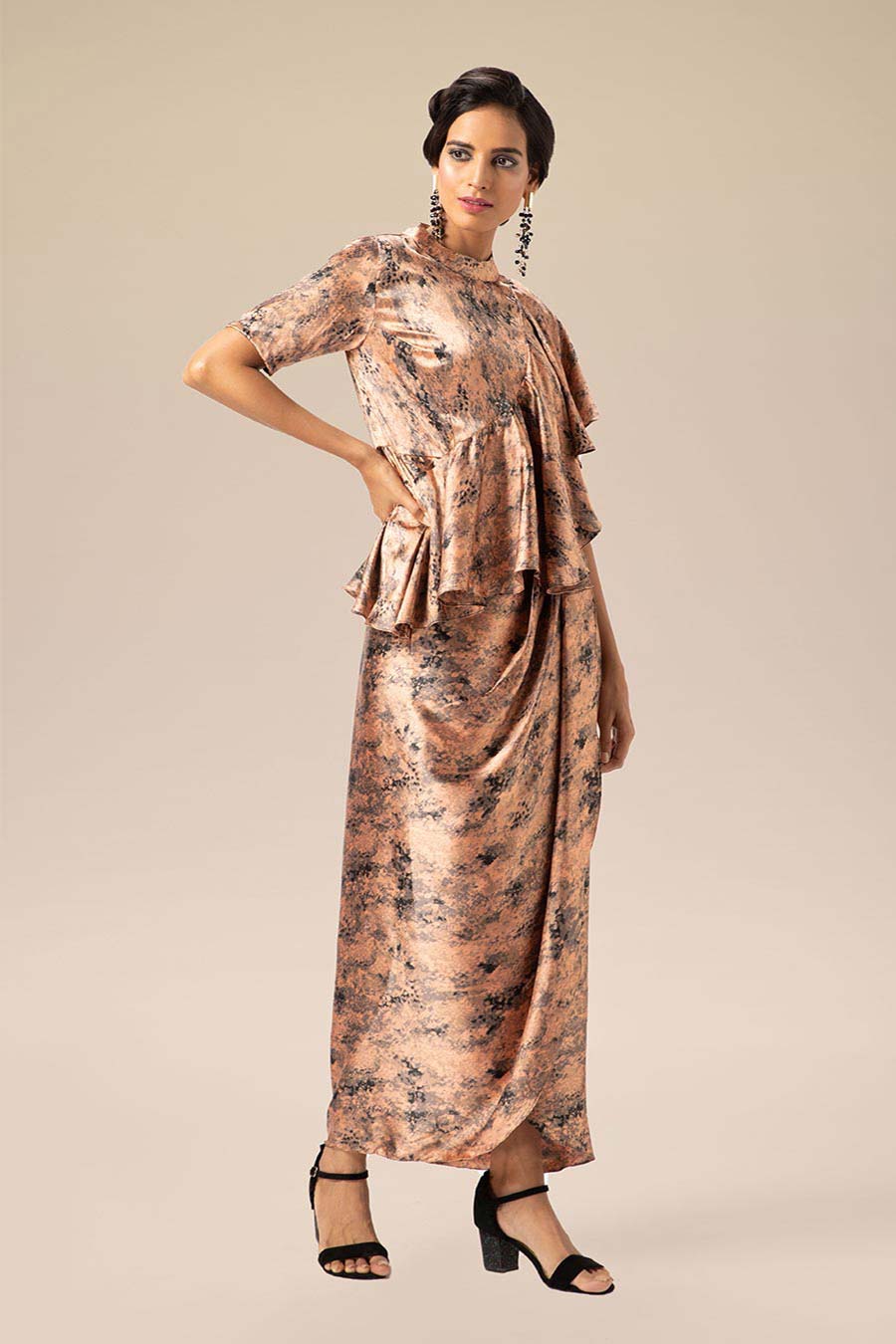 Blush Pink Marble Print Drape Dress