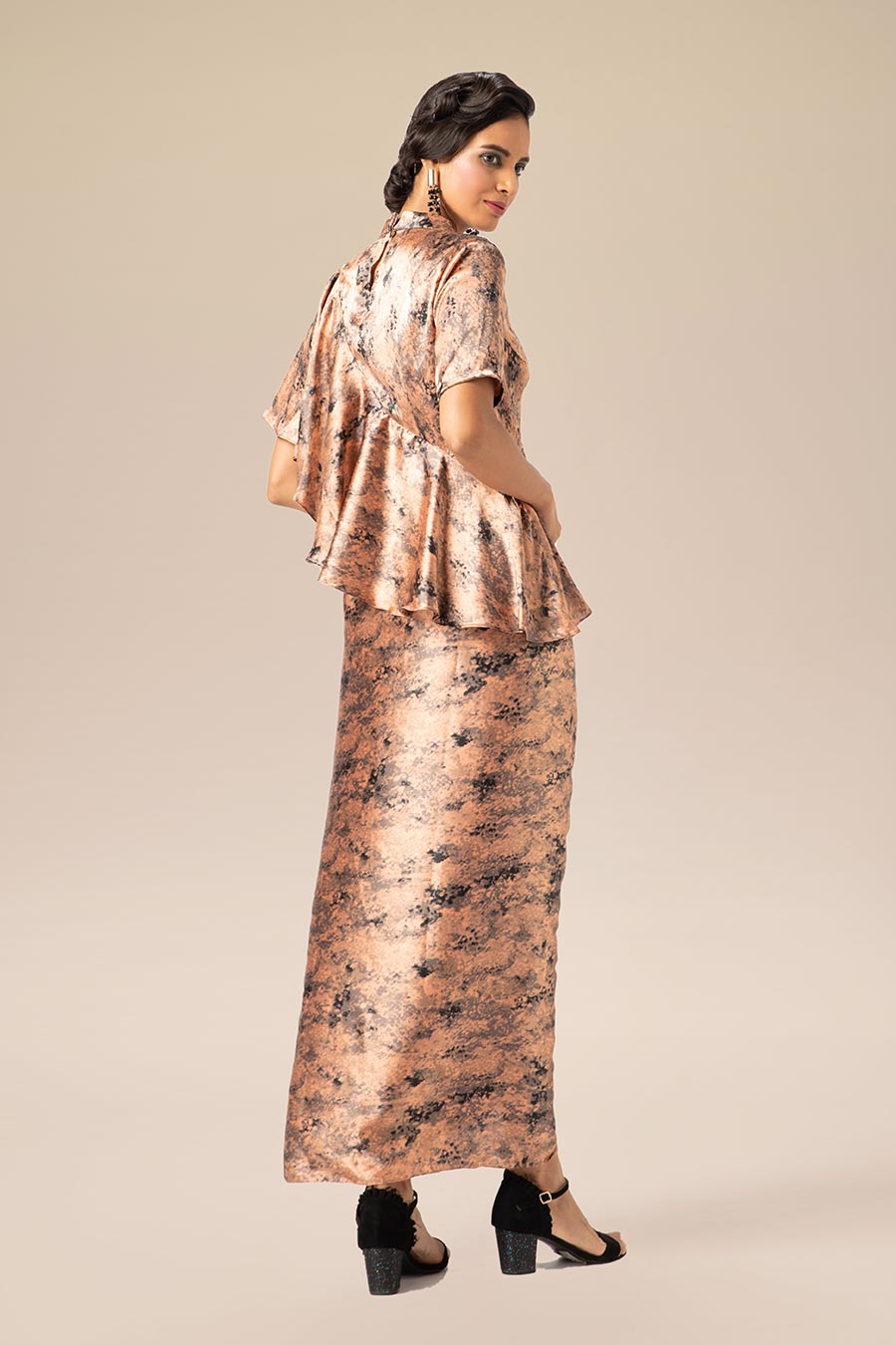 Blush Pink Marble Print Drape Dress