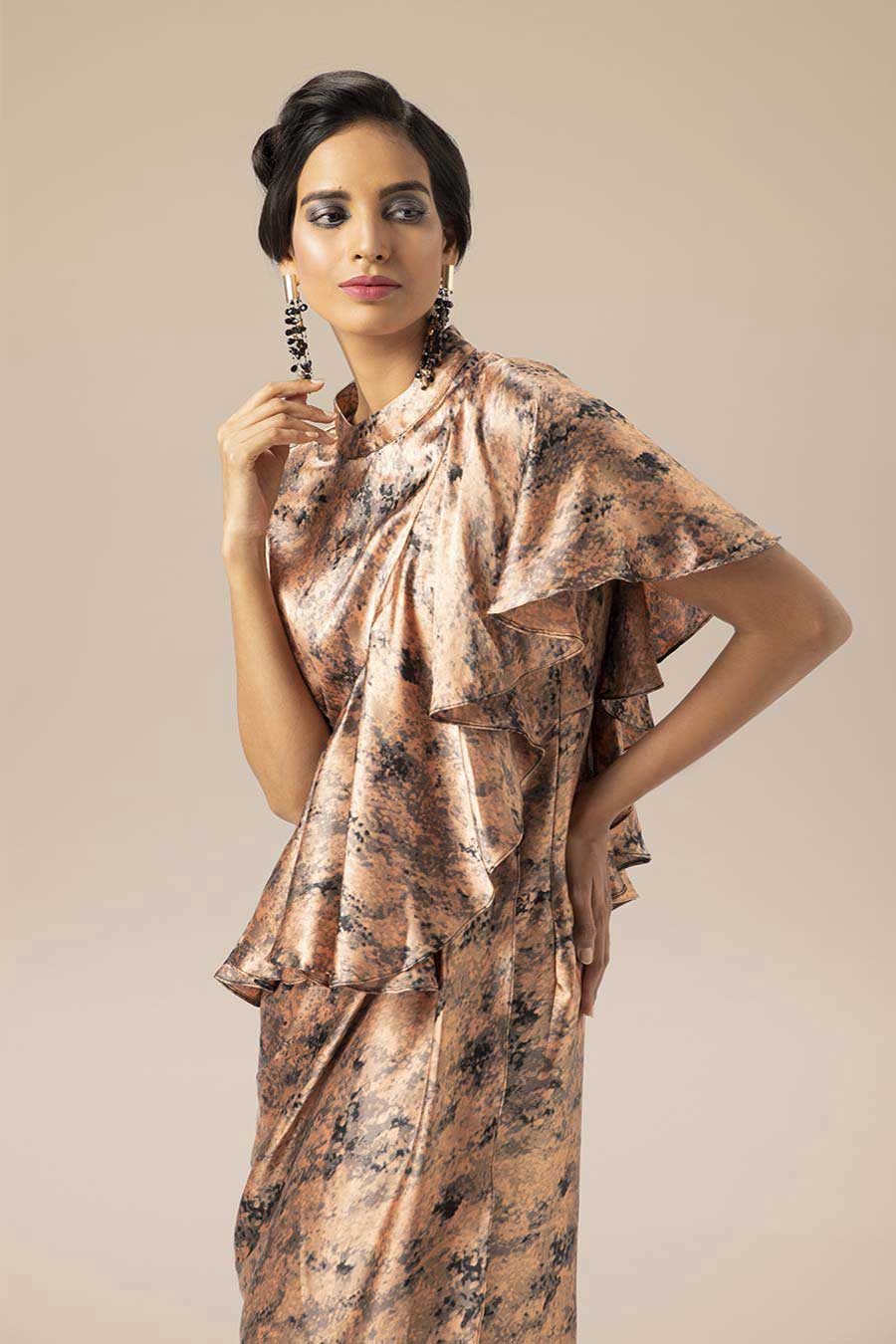 Blush Pink Marble Print Drape Dress