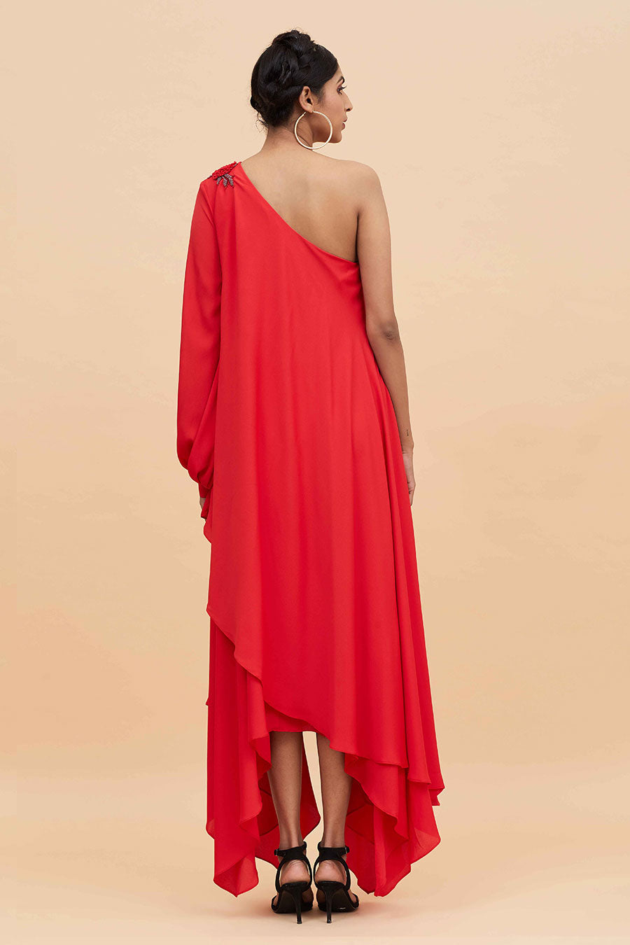 Red Layered One Shoulder Dress