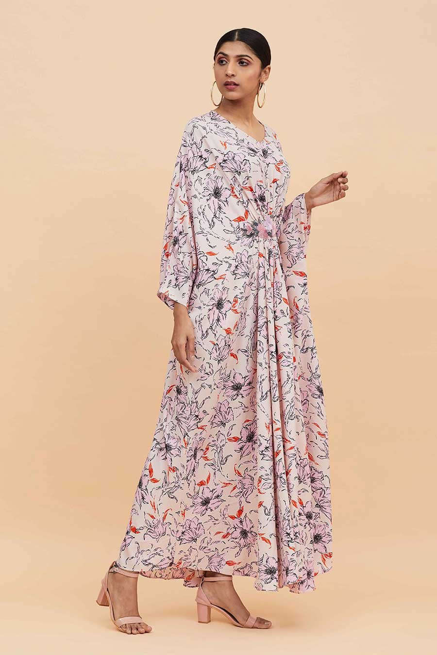 Pastel Bloom Print Kaftan Dress