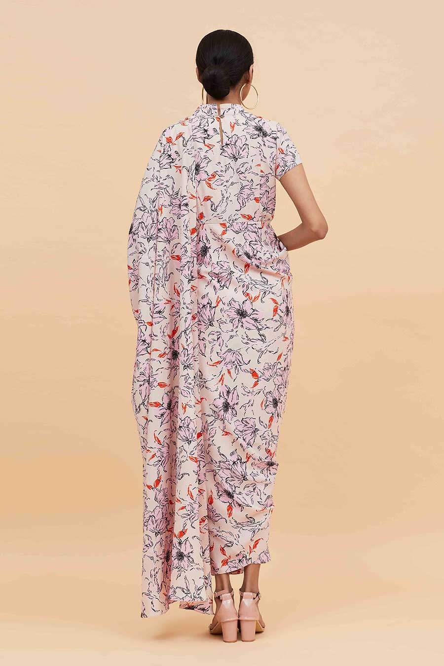 Pastel Bloom Print Saree Dress
