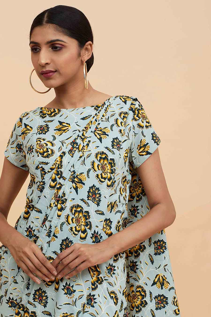 Tropical Print Saree Dress